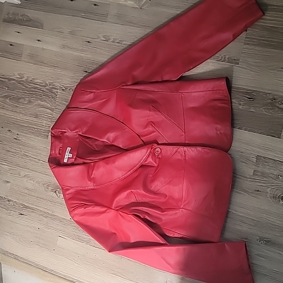 Yvonne & Marie Women's Jacket Red Leather Blazer Size X Large Vintage Biker 80's - Picture 3 of 10